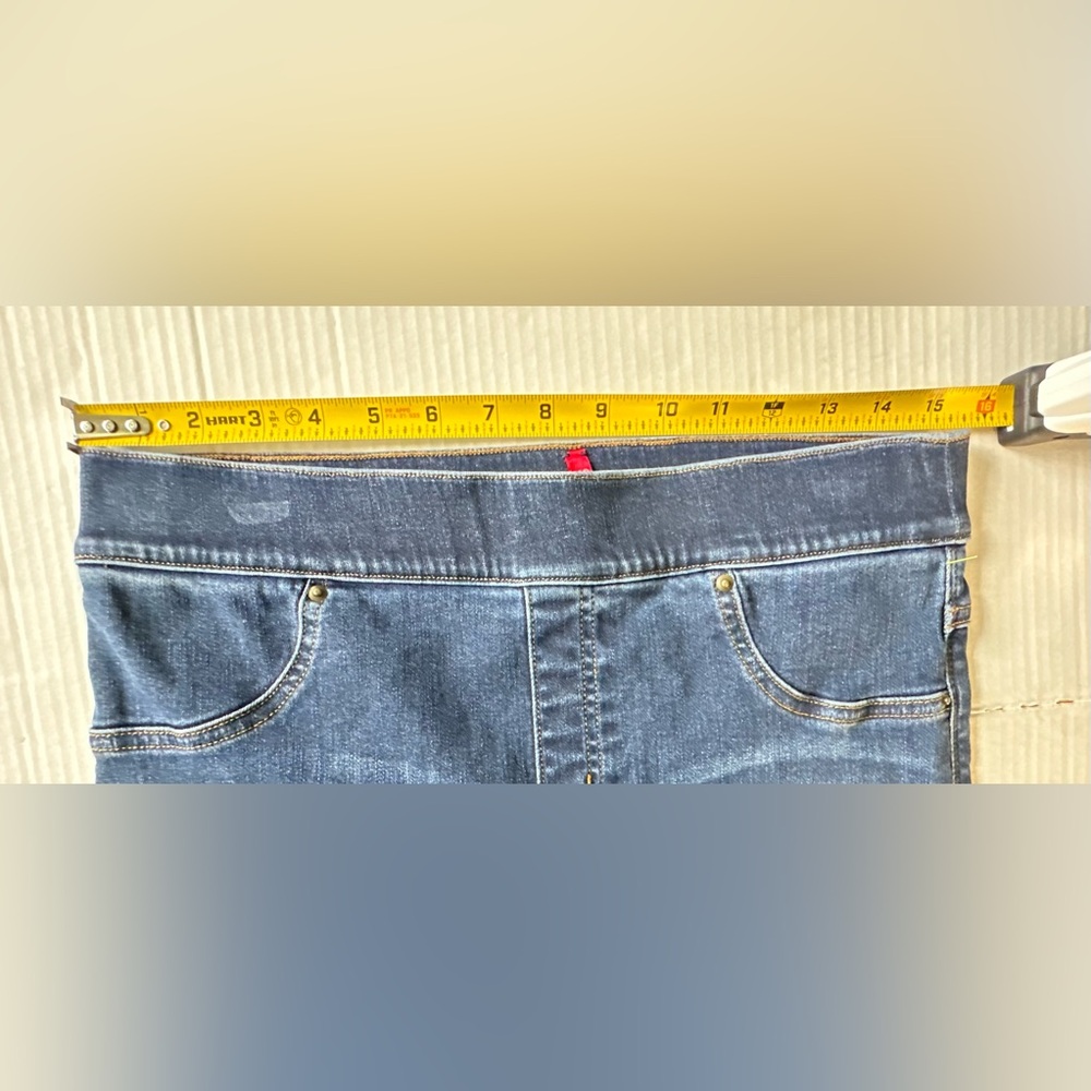 SPANX High Rise Dip Dye Colorblock Raw Hem Crop Flare Pull On Jeans Large - Picture 6 of 10